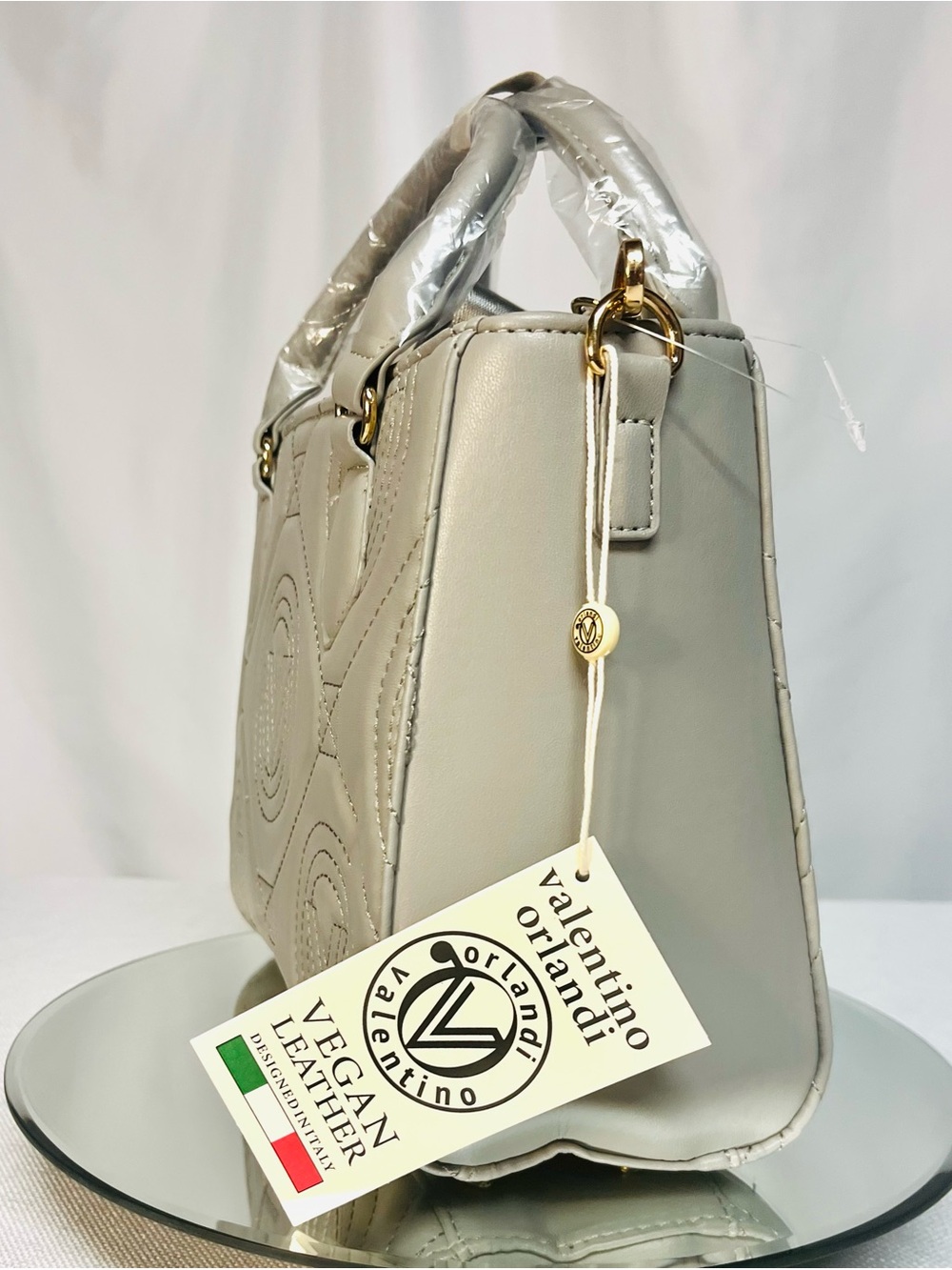 Valentino Orlandi Light Gray Quilted Crossbody Satchel with Guitar Strap - Picture 4 of 16